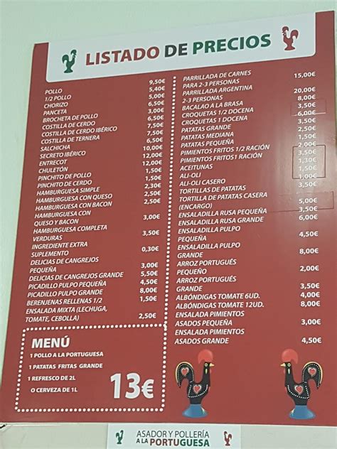 Menu at Asador La Portuguesa restaurant, Algeciras